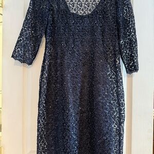 Source Unknown Navy Lace Long Sleeve Dress